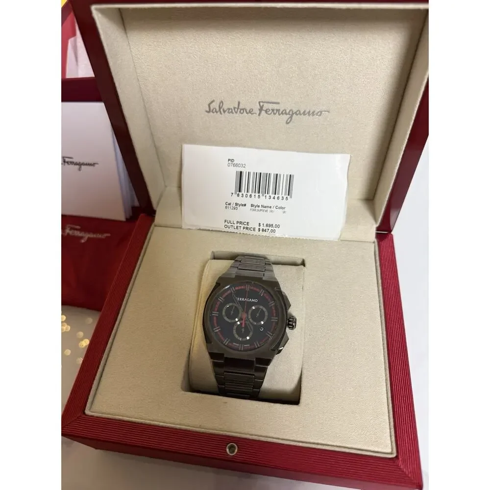 Ferragamo Supreme‎ Chrono Men’s Swiss Quartz Watch 43mm Gunmetal SFK200423